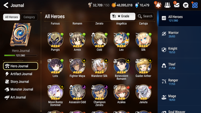 [GLOBAL][INSTANT] Epic 7 Seven 4ML Sea Phantom Politis Apocalypse Ravi Arbiter Vildred Remnant Violet + 60ML pulls 10k skystones + 20 Speed + Name Starter Account-Mobile Games Starter