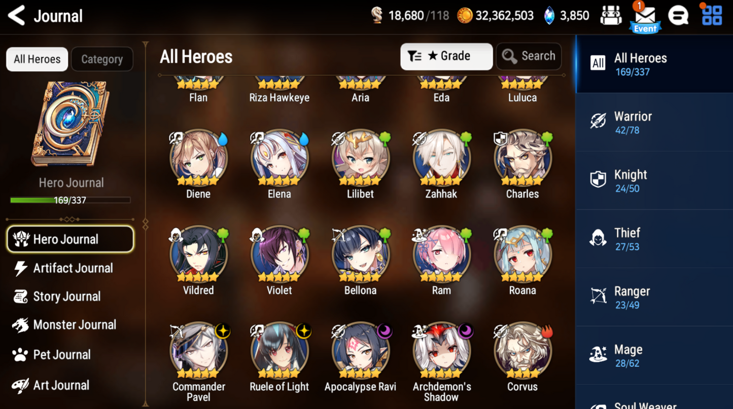 [GLOBAL][INSTANT] Epic 7 Seven 4ML+30 4*ML Apocalypse Ravi Archdemon's Shadow Ruele Diene+skin 10-10 Account-Mobile Games Starter