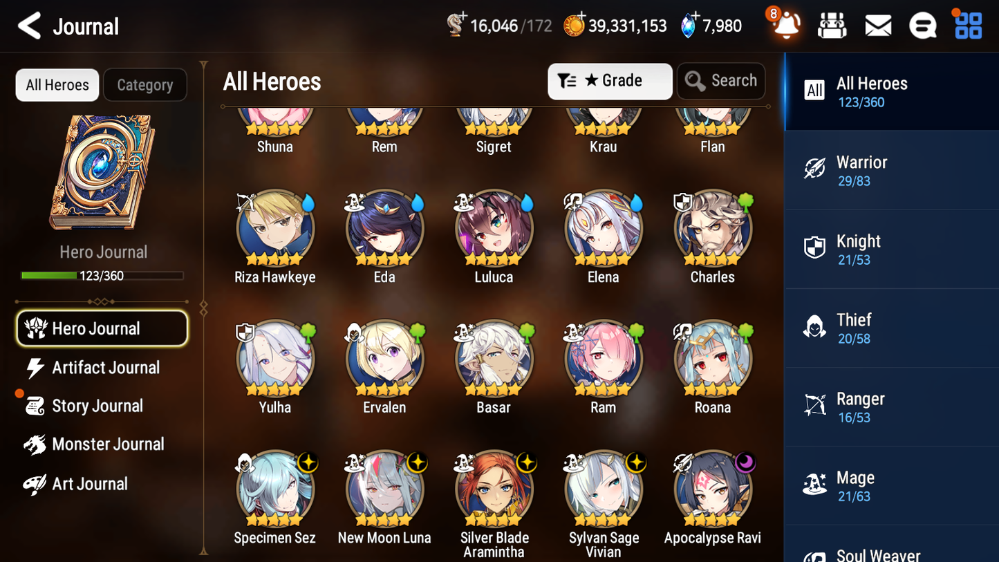 [GLOBAL][INSTANT] Epic 7 Seven 5ML 2LIM New Moon Luna Vivian Apocalypse Ravi Sez Rem +7.6k Gems +39ML pulls + 20 Speed + Name Starter Account-Mobile Games Starter