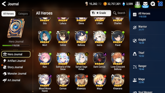 [GLOBAL][INSTANT] Epic 7 Seven 5ML Lone Crescent Bellona Haste Vivian Corvus Solitaria + ML pulls + Name Starter Account-Mobile Games Starter