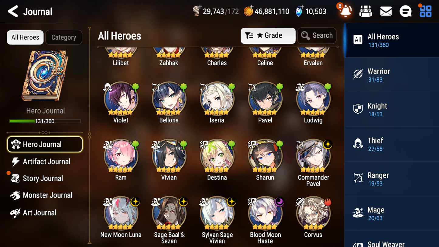 [GLOBAL][INSTANT] Epic 7 Seven 5ML New Moon Luna Baal Vivian Haste +10k Gems +48ML pulls + 20 Speed Starter Account-Mobile Games Starter
