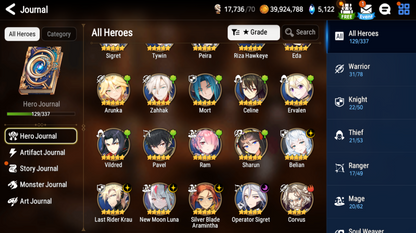 [GLOBAL][INSTANT] Epic 7 Seven 5ML New Moon Luna Belian Krau Aramintha Sigret Edward +23 ML pulls + Name Starter Account-Mobile Games Starter