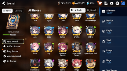 [GLOBAL][INSTANT] Epic 7 Seven 5ML Straze Lionheart Cermia Apocalypse Ravi Dark Corvus Dizzy + ML Pulls + 20 Speed + Name Starter Account-Mobile Games Starter