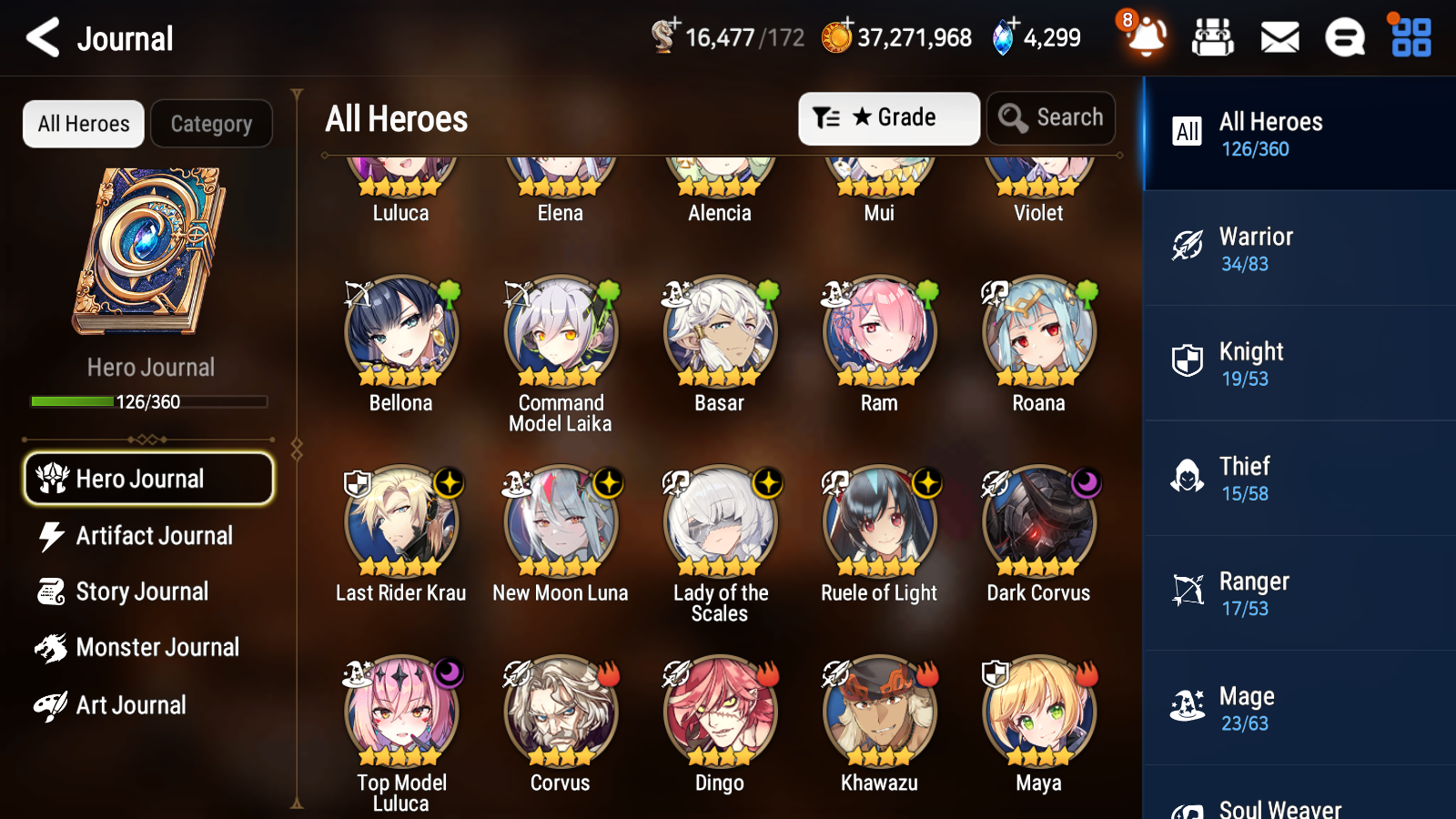 [GLOBAL][INSTANT] Epic 7 Seven 6ML Lady of the Scales New Moon Luna Top Model Luluca Krau Corvus +39 ML pulls Mystics +20 Speed + Name Starter Account-Mobile Games Starter