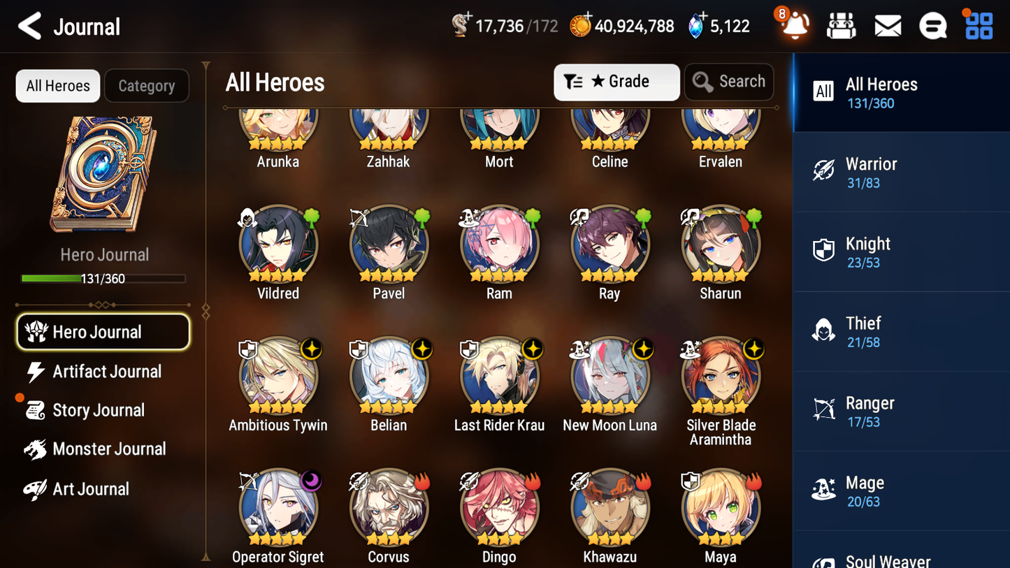 [GLOBAL][INSTANT] Epic 7 Seven 6ML New Moon Luna Belian Krau Aramintha Tywin Sigret Edward +39ML pulls +20 Speed + Name Starter Account-Mobile Games Starter