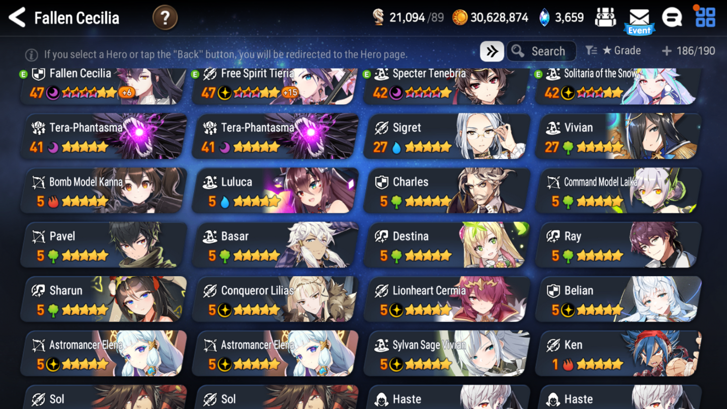 [GLOBAL][INSTANT] Epic 7 Seven 8ML+24 4*ML Belian Conqueror Lilias Solitaria of the Snow Fallen Cecilia Ludwig Cermia Angel Angelica 10-10 Account-Mobile Games Starter