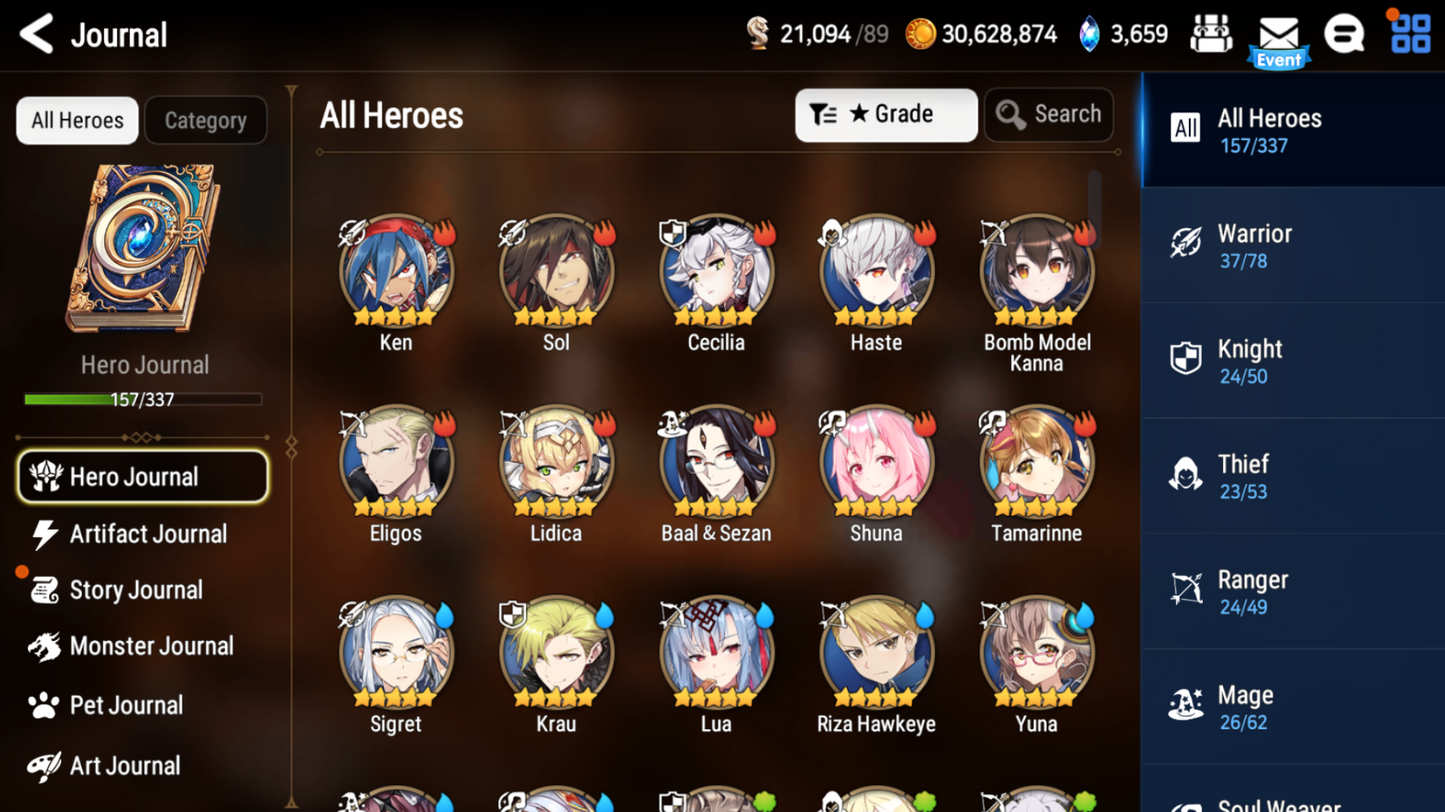 [GLOBAL][INSTANT] Epic 7 Seven 8ML+24 4*ML Belian Conqueror Lilias Solitaria of the Snow Fallen Cecilia Ludwig Cermia Angel Angelica 10-10 Account-Mobile Games Starter