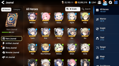 [GLOBAL][INSTANT] Epic 7 Seven 9ML+27 4*ML Navy Captain Landy Conqueror Lilias Belian Ray etc +Name 10-10 Account-Mobile Games Starter