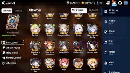 [GLOBAL][INSTANT] Epic 7 Seven 9ML+27 4*ML Navy Captain Landy Conqueror Lilias Belian Ray etc +Name 10-10 Account-Mobile Games Starter