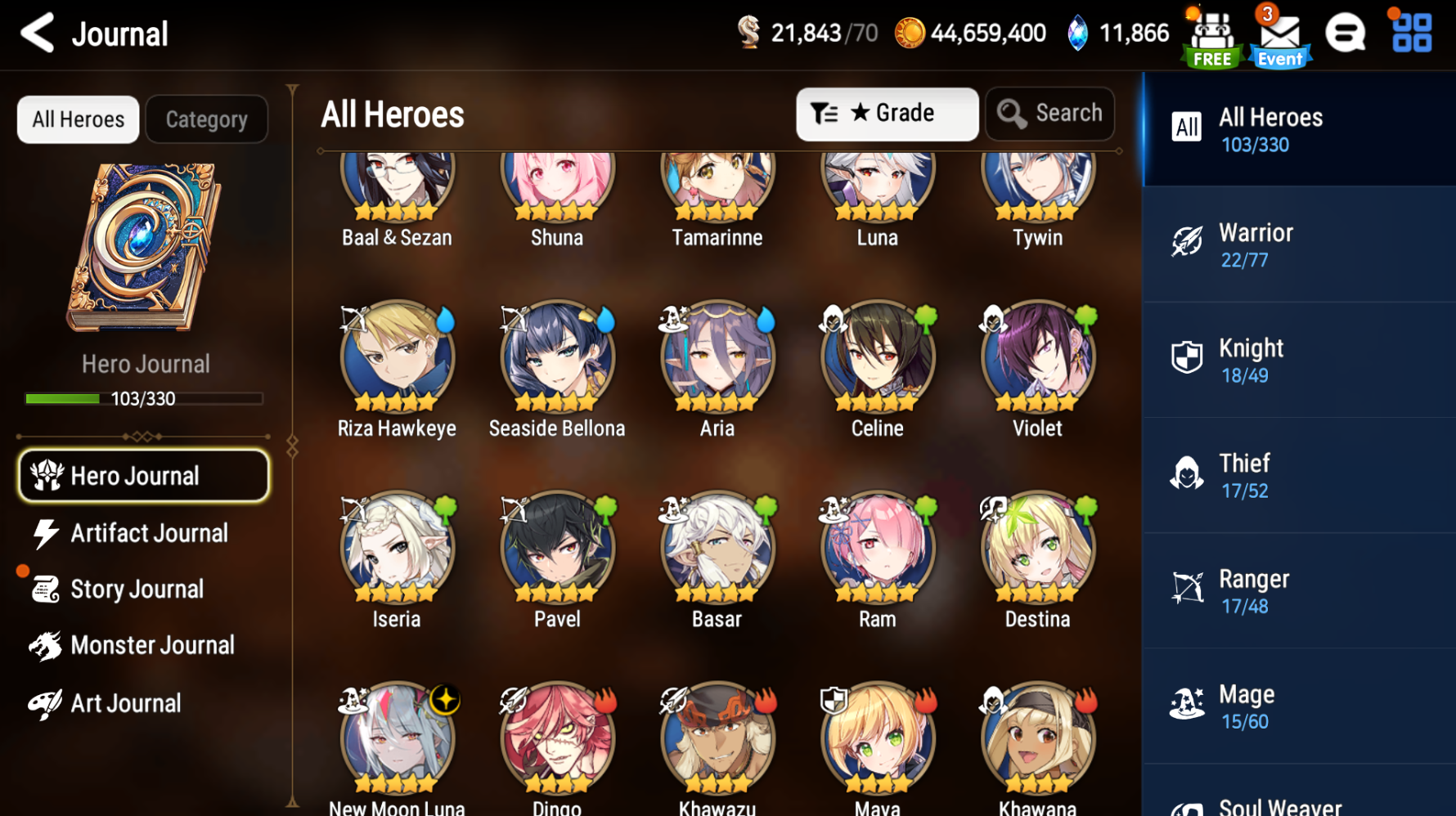 [GLOBAL][INSTANT] Epic 7 Seven double Luna (+ New Moon Luna) Seaside Bellona +11k gems+ 27 ML pulls Starter Account-Mobile Games Starter