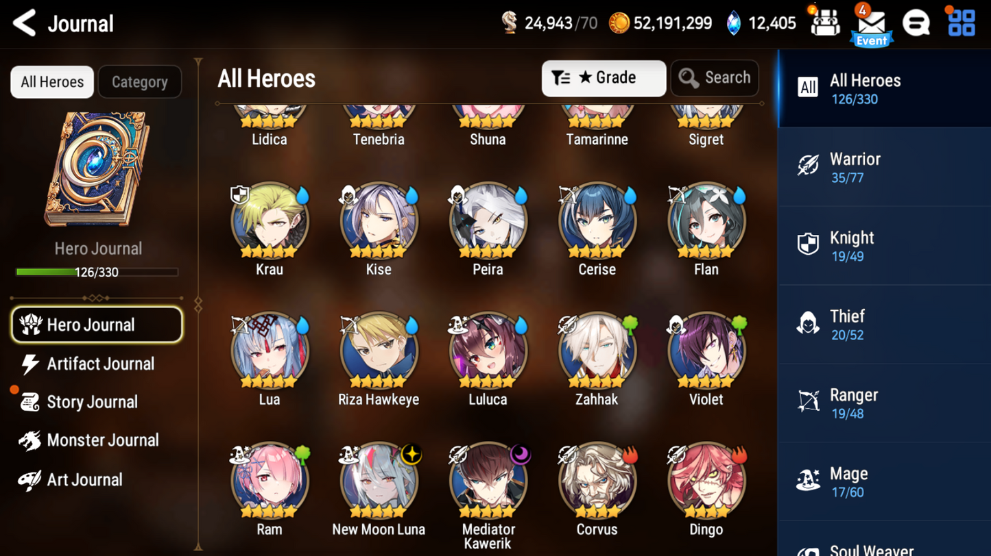 [GLOBAL][INSTANT] Epic 7 Seven New Moon Luna Mediator Kawerik Cerise Jack +12k Gems +36 ML pulls Starter Account-Mobile Games Starter