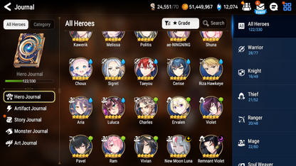 [GLOBAL][INSTANT] Epic 7 Seven New Moon Luna Remnant Violet Cerise AeNing Angel Angelica +12k Gems +32 ML pulls Starter Account-Mobile Games Starter