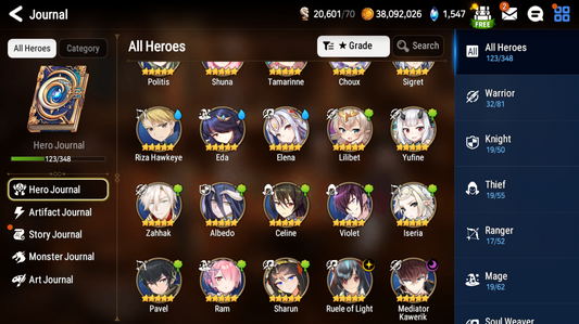 [GLOBAL][INSTANT] Epic 7 Seven Ruele Mediator Kawerik + Albedo+artifact + Shalltear + ML pulls + Name Starter Account Ovelord-Mobile Games Starter