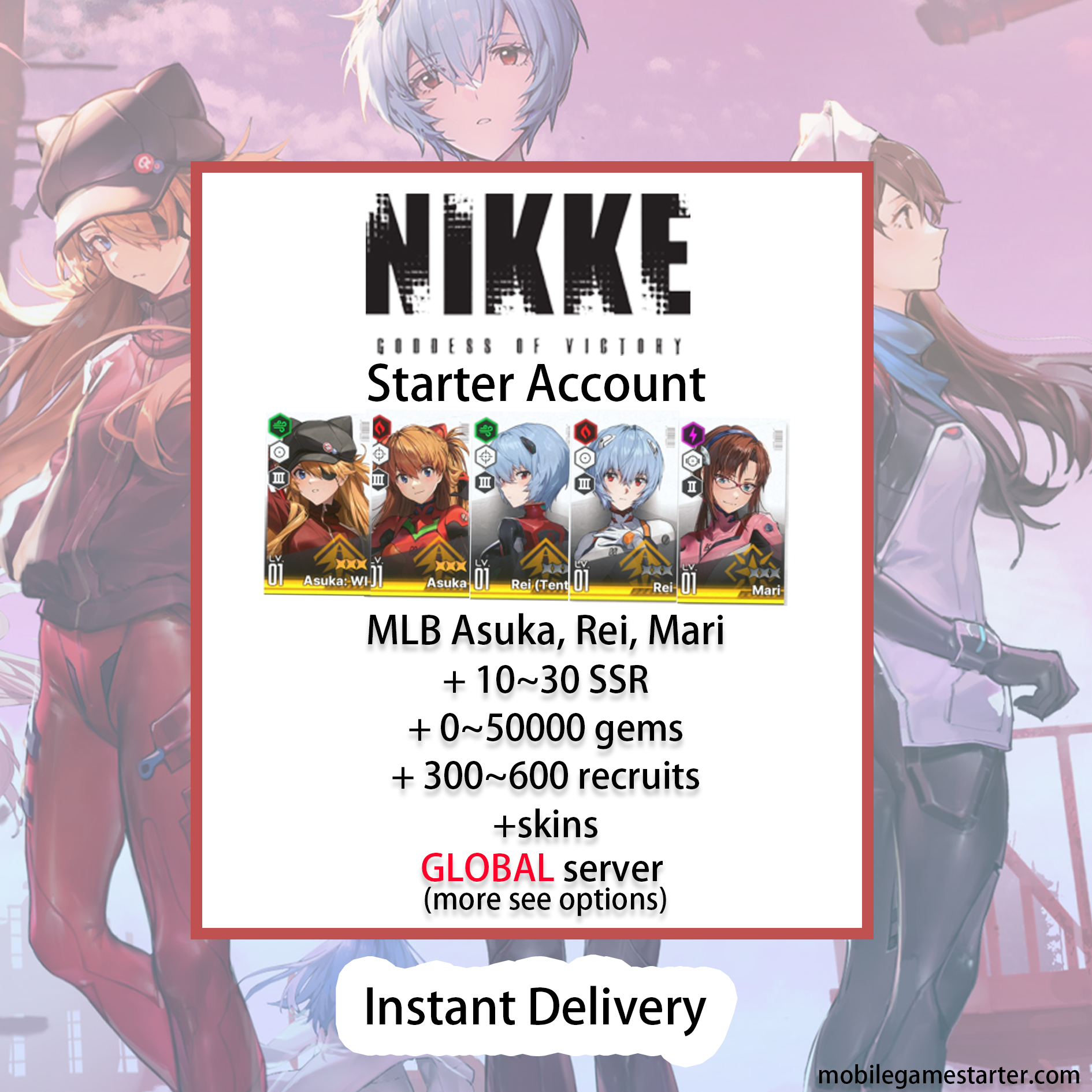 [GLOBAL][INSTANT] MLB 4X MLB Asuka Wille Rei Mari + Skins GODDESS OF VICTORY NIKKE EVANGELION starter account (see options)-Mobile Games Starter