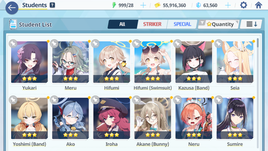 [GLOBAL/NA] [INSTANT] 3 limited 14x3* Seia Kazusa Yoshimi (Band) + 63k Pyroxene gems Blue Archive Starter Account-Mobile Games Starter
