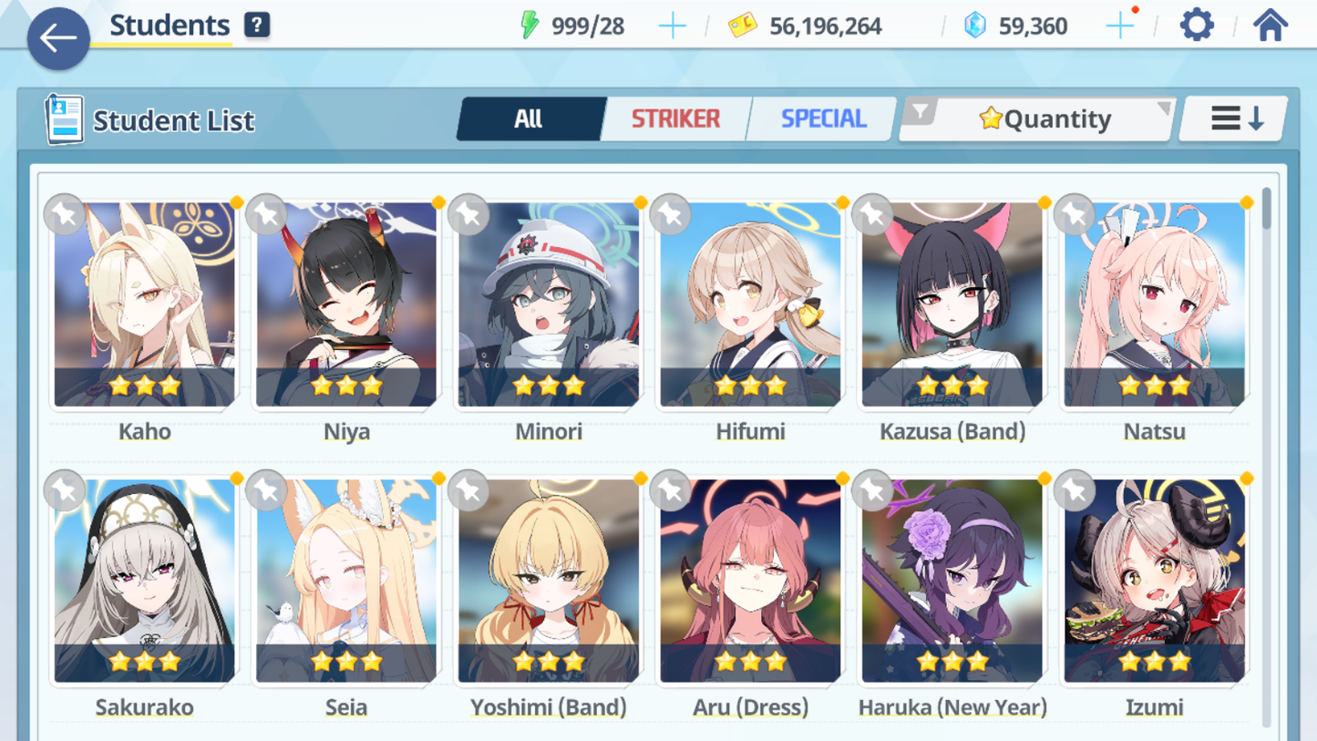 [GLOBAL/NA] [INSTANT] 3 limited 18x3* Seia Kazusa Yoshimi (Band) + 58k Pyroxene gems Blue Archive Starter Account-Mobile Games Starter