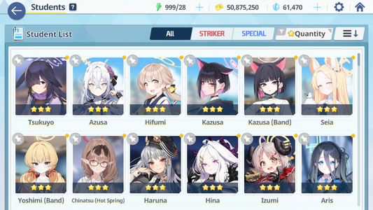 [GLOBAL/NA] [INSTANT] 3 limited 19x3* Seia Kazusa Yoshimi (Band) + 60k Pyroxene gems Blue Archive Starter Account-Mobile Games Starter