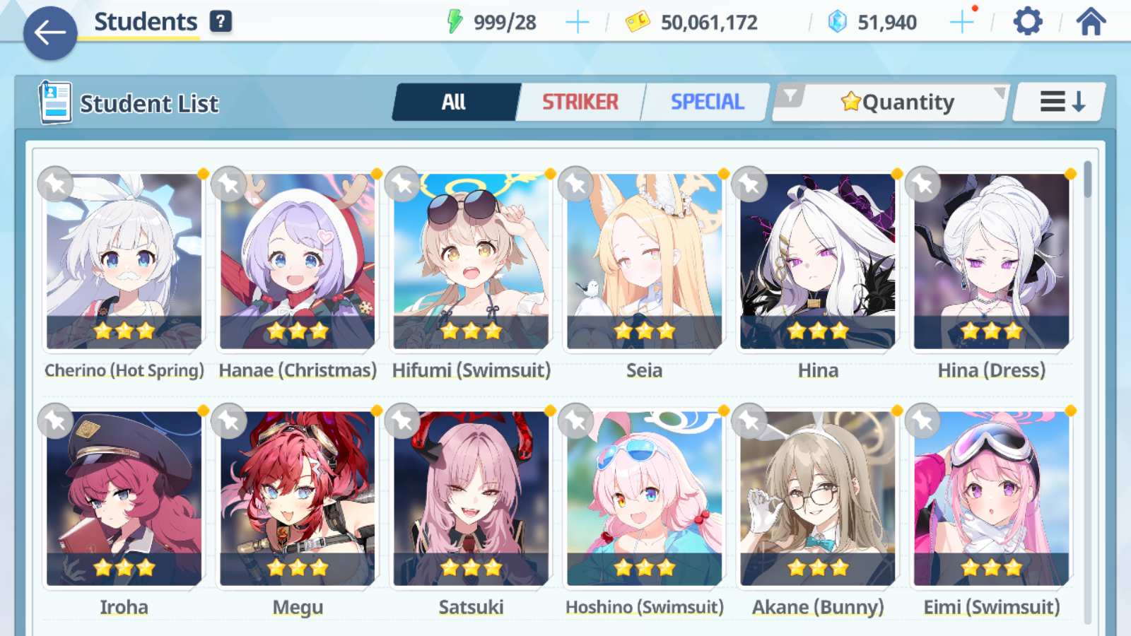 [GLOBAL/NA] [INSTANT] 3 limited 20x3* Seia Dress Hina Swimsuit Hoshino + 50k Pyroxene gems Blue Archive Starter Account-Mobile Games Starter