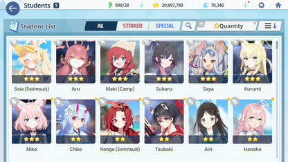 [GLOBAL/NA] [INSTANT] 3 limited Niko + Kurumi + Summer Seia + 70300 Pyroxene gems Blue Archive Starter Account-Mobile Games Starter