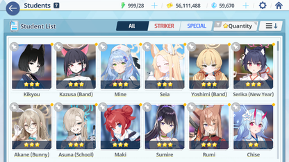[GLOBAL/NA] [INSTANT] 4 limited 11x3* Seia Asuna Kazusa Yoshimi (Band) + 59k Pyroxene gems Blue Archive Starter Account-Mobile Games Starter