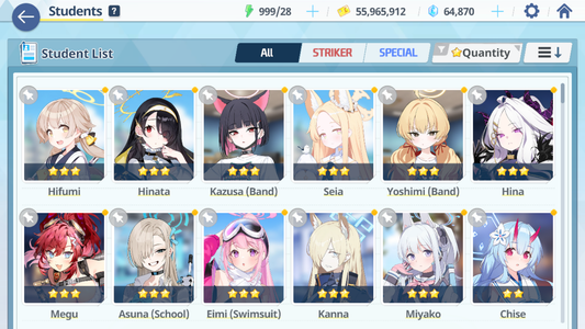[GLOBAL/NA] [INSTANT] 4 limited 11x3* Seia Asuna Kazusa Yoshimi (Band) + 65k Pyroxene gems Blue Archive Starter Account-Mobile Games Starter