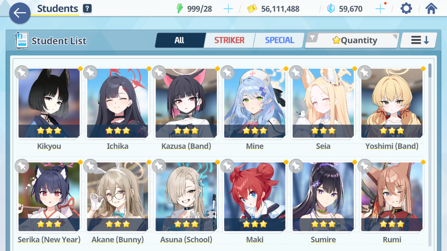 [GLOBAL/NA] [INSTANT] 4 limited 12x3* Seia Asuna Kazusa Yoshimi (Band) + 59k Pyroxene gems Blue Archive Starter Account-Mobile Games Starter