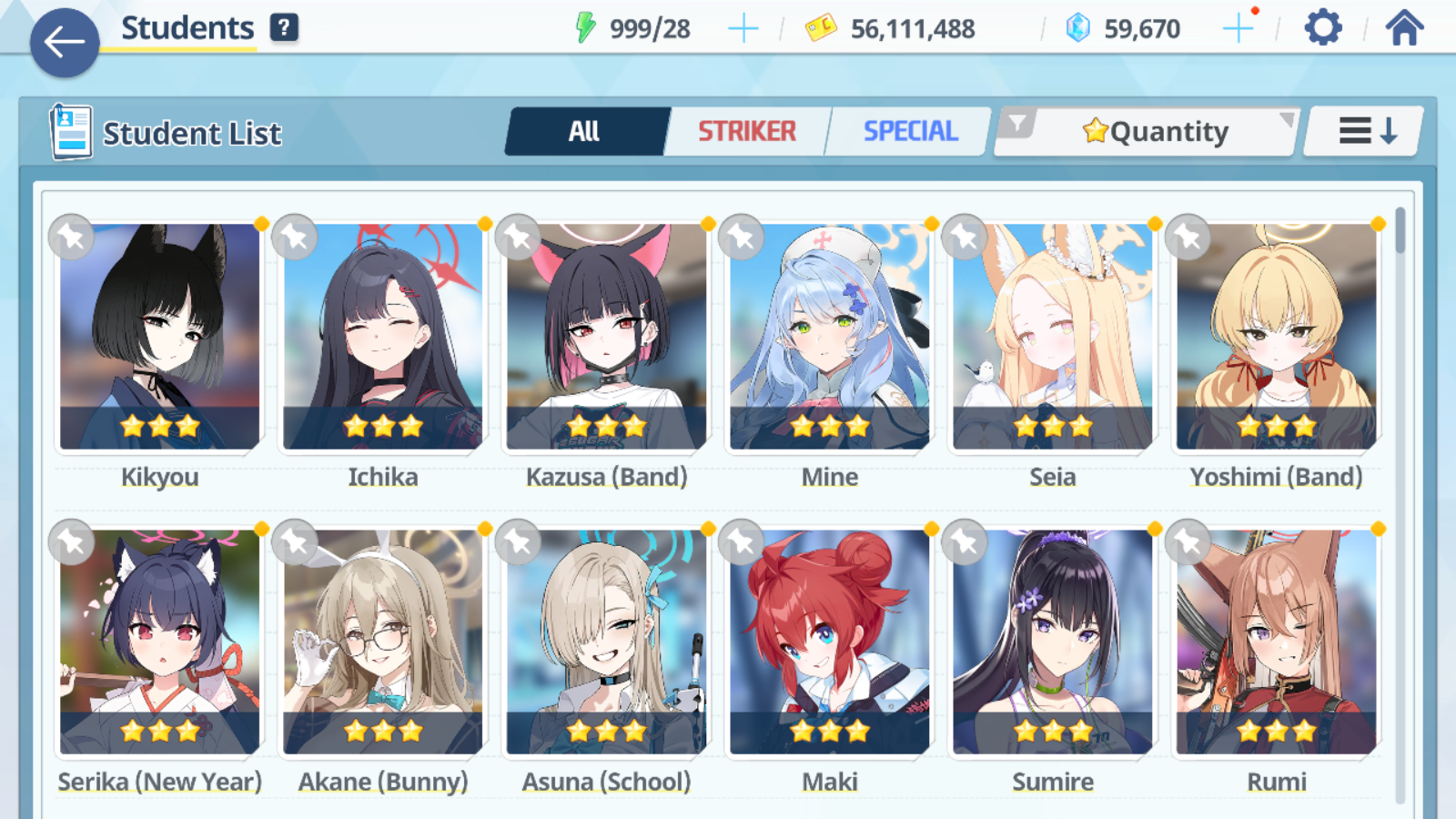 [GLOBAL/NA] [INSTANT] 4 limited 12x3* Seia Asuna Kazusa Yoshimi (Band) + 59k Pyroxene gems Blue Archive Starter Account-Mobile Games Starter