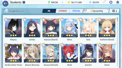 [GLOBAL/NA] [INSTANT] 4 limited 12x3* Seia Asuna Kazusa Yoshimi (Band) + 59k Pyroxene gems Blue Archive Starter Account-Mobile Games Starter