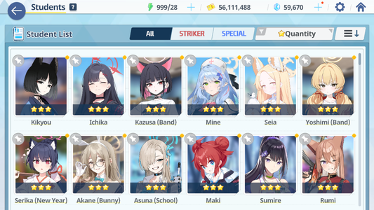 [GLOBAL/NA] [INSTANT] 4 limited 12x3* Seia Asuna Kazusa Yoshimi (Band) + 59k Pyroxene gems Blue Archive Starter Account-Mobile Games Starter