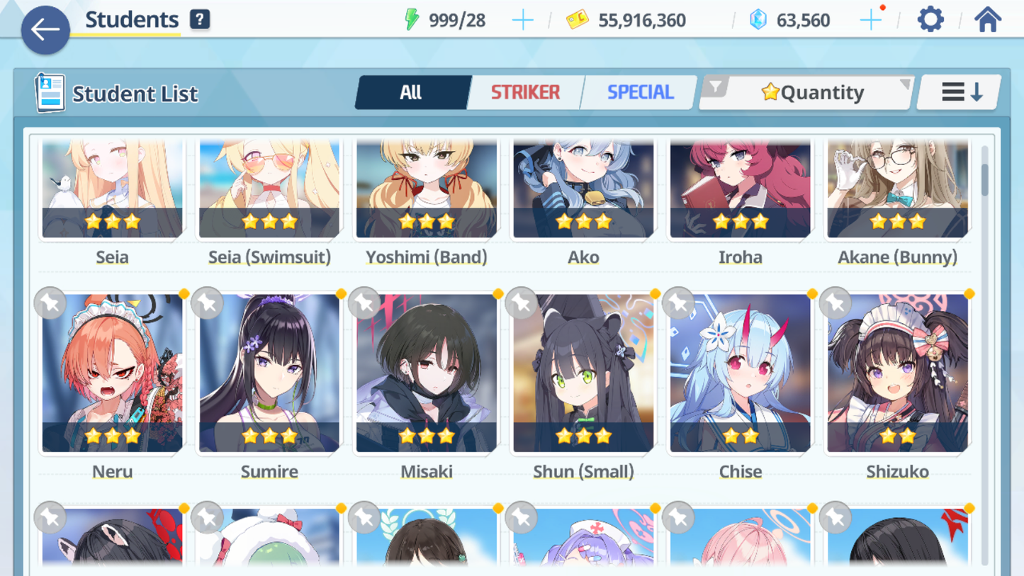 [GLOBAL/NA] [INSTANT] 4 limited 16x3* double Seia Swimsuit Kazusa Yoshimi (Band) + 63k Pyroxene gems Blue Archive Starter Account-Mobile Games Starter