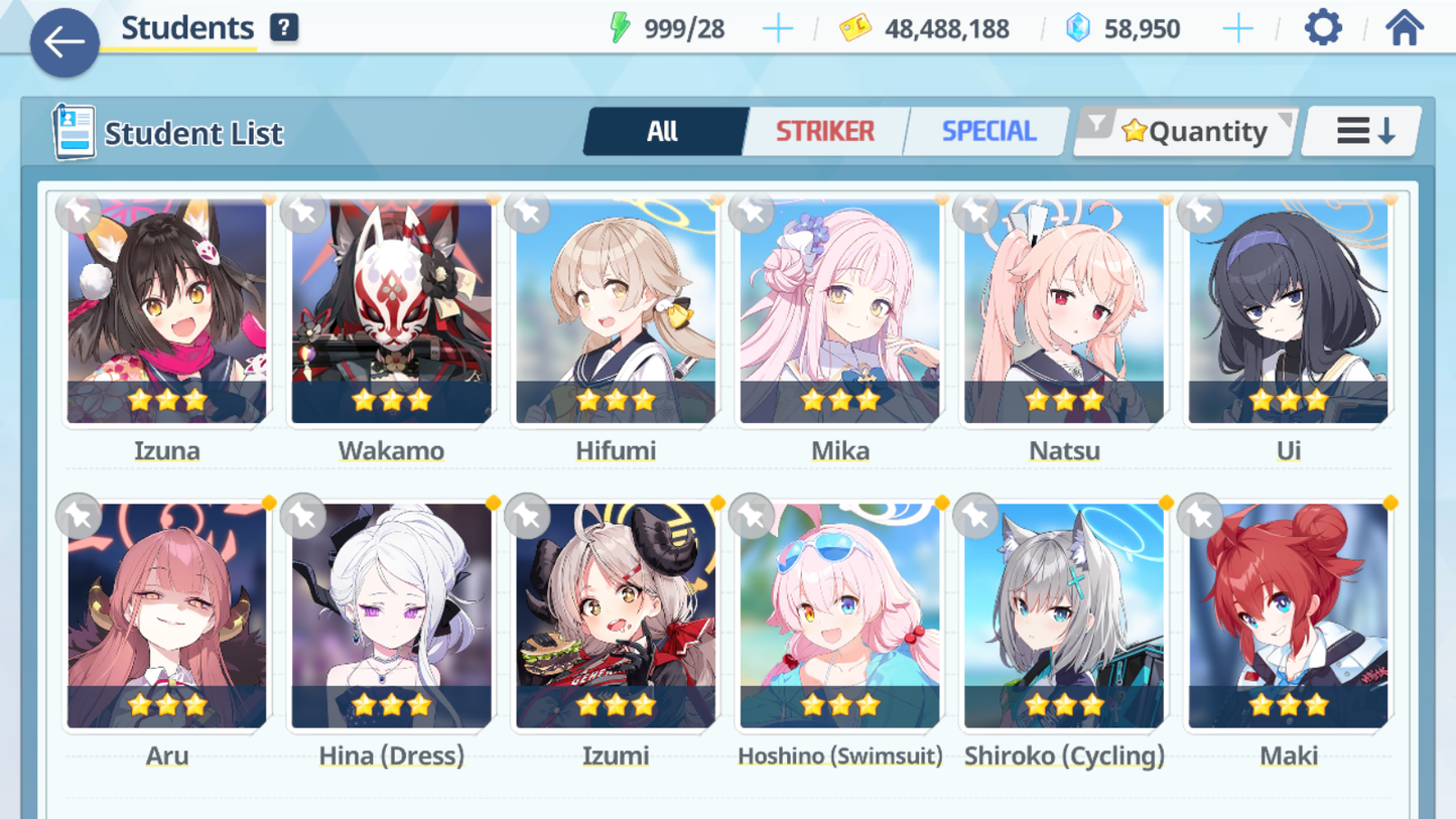 [GLOBAL/NA] [INSTANT] 4 limited 18x3* Dress Hina Swimsuit Hoshino Mika Wakamo + 59k Pyroxene gems Blue Archive Starter Account-Mobile Games Starter