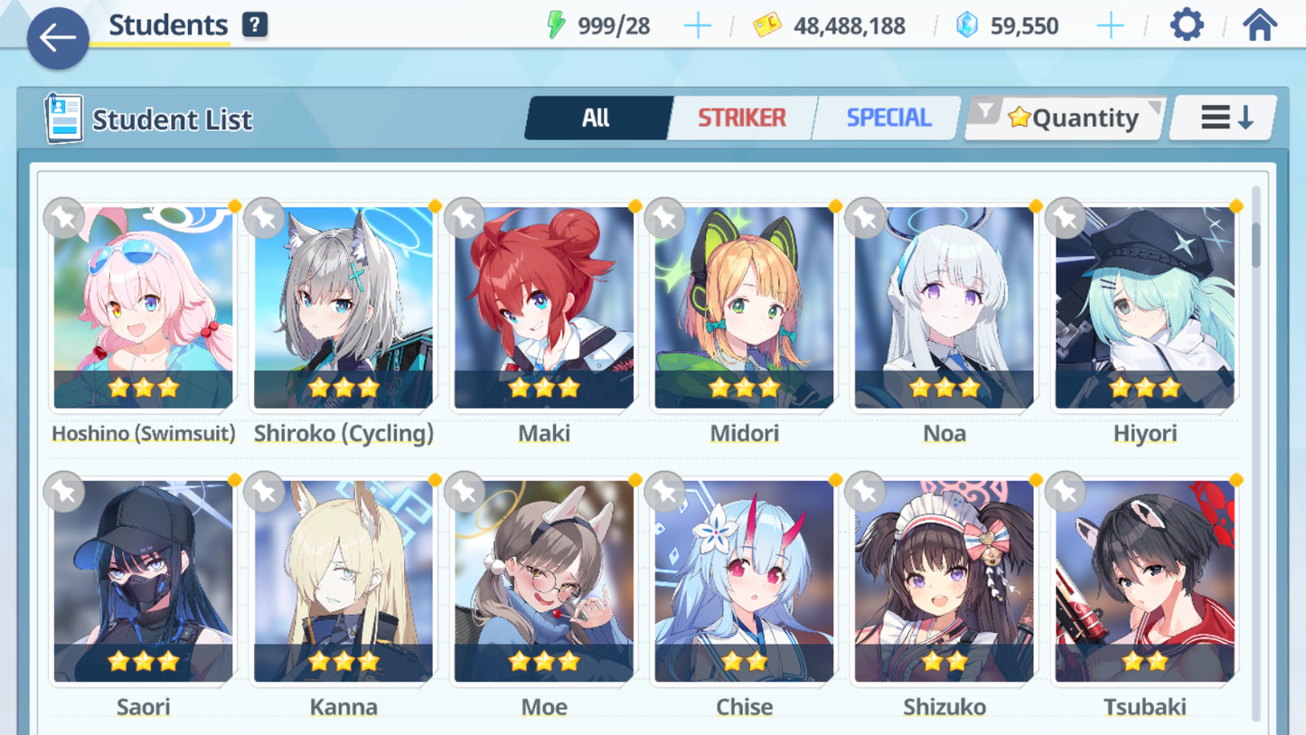 [GLOBAL/NA] [INSTANT] 4 limited 20x3* Dress Hina Swimsuit Hoshino Mika Wakamo + 59k Pyroxene gems Blue Archive Starter Account-Mobile Games Starter