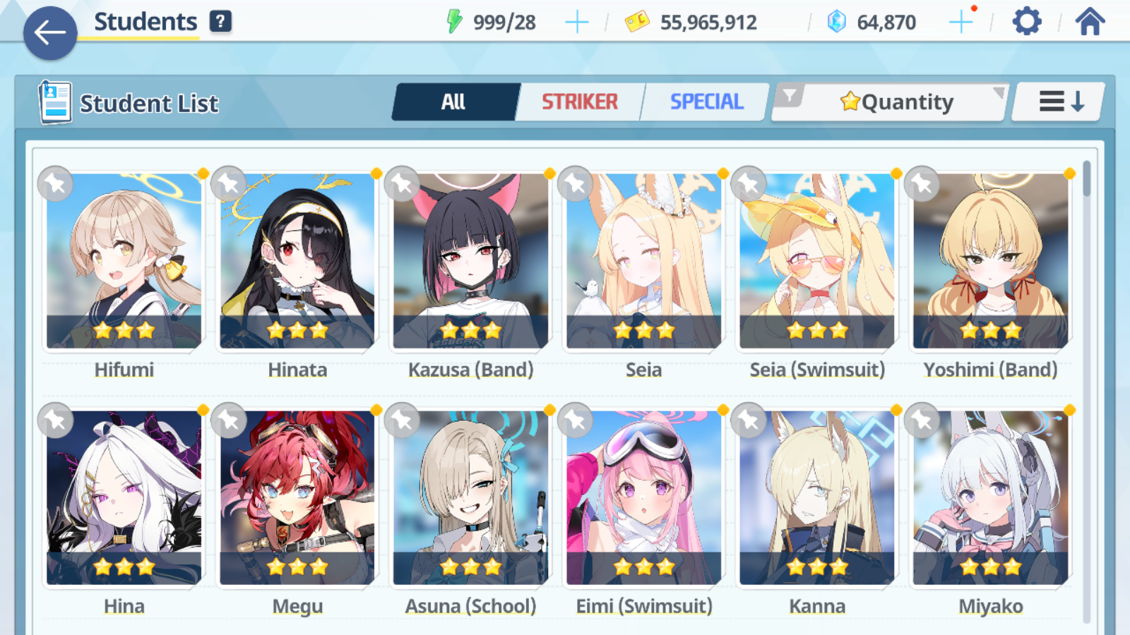 [GLOBAL/NA] [INSTANT] 5 limited 12x3* double Seia Swimsuit Asuna Kazusa Yoshimi (Band) + 65k Pyroxene gems Blue Archive Starter Account-Mobile Games Starter
