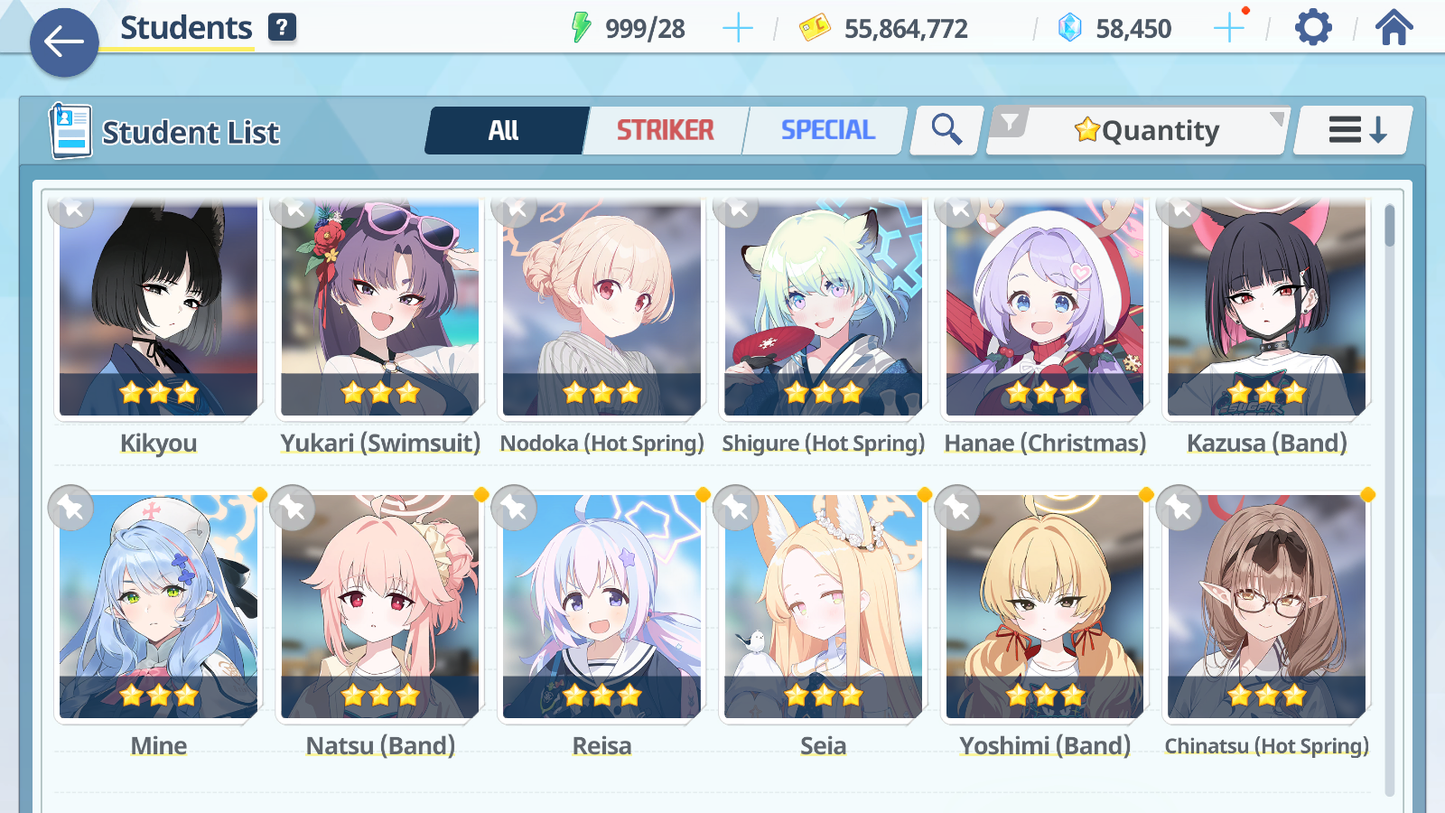 [GLOBAL/NA] [INSTANT] 5 limited 20x3* Kei Aris Seia Kazusa Yoshimi (Band) + 58k Pyroxene gems Blue Archive Starter Account-Mobile Games Starter