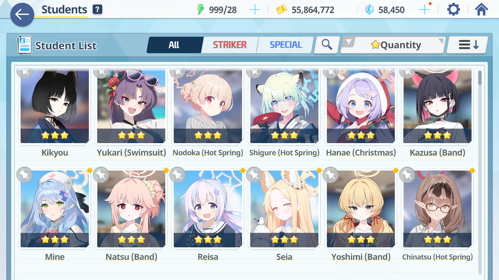 [GLOBAL/NA] [INSTANT] 5 limited 20x3* Kei Aris Seia Kazusa Yoshimi (Band) + 58k Pyroxene gems Blue Archive Starter Account-Mobile Games Starter