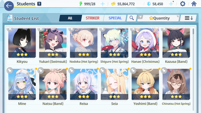 [GLOBAL/NA] [INSTANT] 5 limited 20x3* Kei Aris Seia Kazusa Yoshimi (Band) + 58k Pyroxene gems Blue Archive Starter Account-Mobile Games Starter