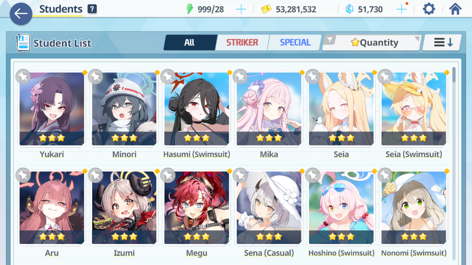 [GLOBAL/NA] [INSTANT] 5 limited 21x3* double Seia Mika Swimsuit Hasumi Hoshino + 51k Pyroxene gems Blue Archive Starter Account-Mobile Games Starter