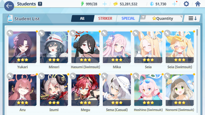 [GLOBAL/NA] [INSTANT] 5 limited 21x3* double Seia Mika Swimsuit Hasumi Hoshino + 51k Pyroxene gems Blue Archive Starter Account-Mobile Games Starter