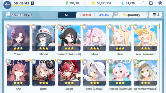 [GLOBAL/NA] [INSTANT] 5 limited 21x3* double Seia Mika Swimsuit Hasumi Hoshino + 51k Pyroxene gems Blue Archive Starter Account-Mobile Games Starter