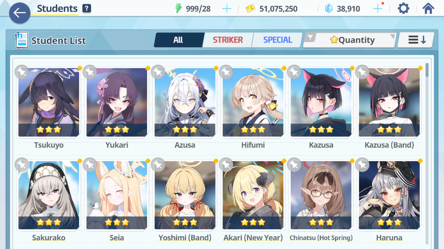 [GLOBAL/NA] [INSTANT] 5 limited 28x3* Hikari Nozomi Seia Kazusa Yoshimi (Band) + 38k Pyroxene gems Blue Archive Starter Account-Mobile Games Starter