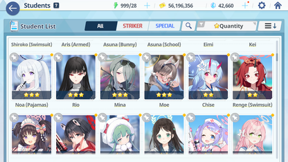 [GLOBAL/NA] [INSTANT] 8 limited 27x3* Kei Aris Rio double Seia Swimsuit Asuna Kazusa Yoshimi (Band) + 42k Pyroxene gems Blue Archive Starter Account-Mobile Games Starter