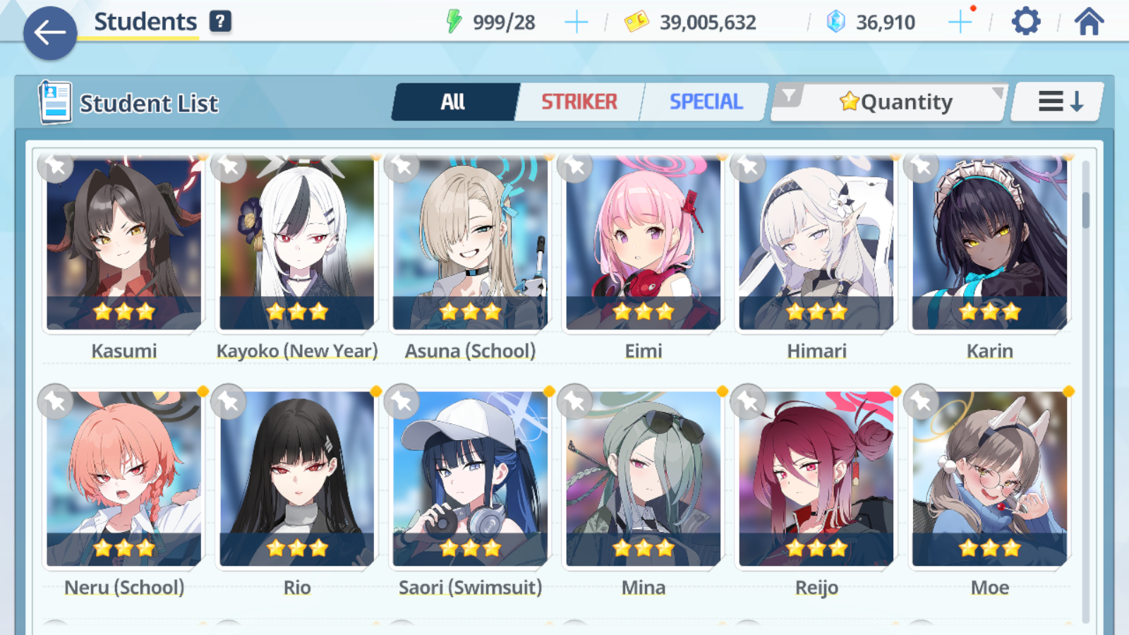 [GLOBAL/NA][INSTANT] 8 limited 25x3* Hikari Nozomi Rio Neru Seia Asuna Ui Saori + 37k Pyroxene gems Blue Archive Starter Account-Mobile Games Starter