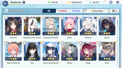 [GLOBAL/NA][INSTANT] 8 limited 25x3* Hikari Nozomi Rio Neru Seia Asuna Ui Saori + 37k Pyroxene gems Blue Archive Starter Account-Mobile Games Starter