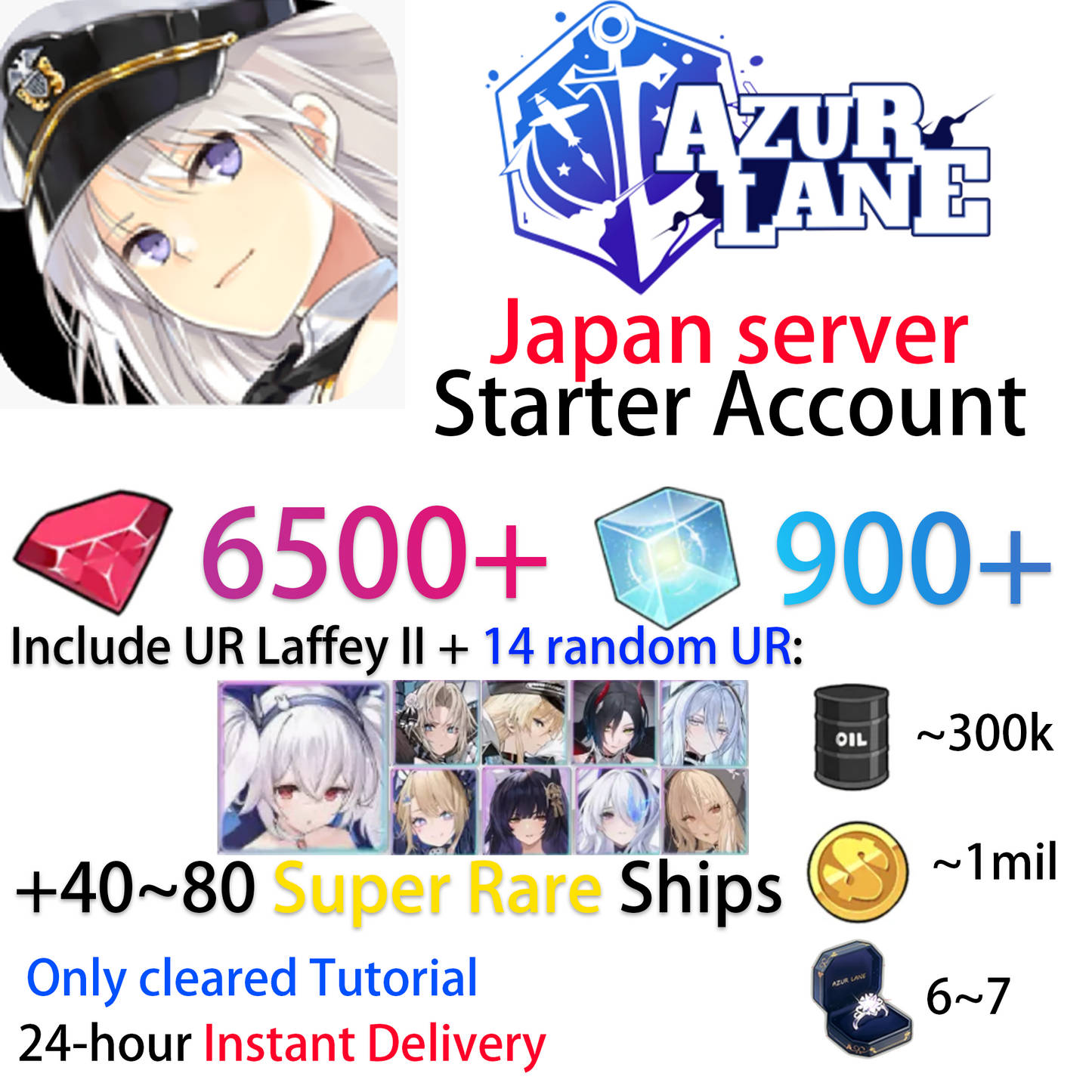 [JP] 15UR Laffey + other 14 UR ships + gems AL Japan Starter Account-Mobile Games Starter