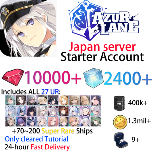 [JP] 27 UR Moskva Lexington II Hakuhou I-404 Trafalgar Lion Raffaello Fritz Rumey Z52 Amagi Alsace Sovetsky Soyuz Laffey Bismarck Musashi Yorktown Guam Unzen etc + gems AL Japan Starter Account-Mobile Games Starter