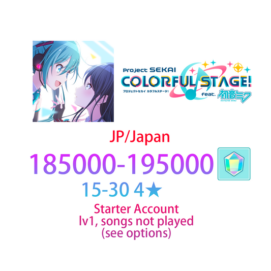 [JP] [INSTANT] 185-195K gems, 15~30 4* Project Sekai Colorful Stage Feat. Hatsune Miku Starter Account (see options)-Mobile Games Starter
