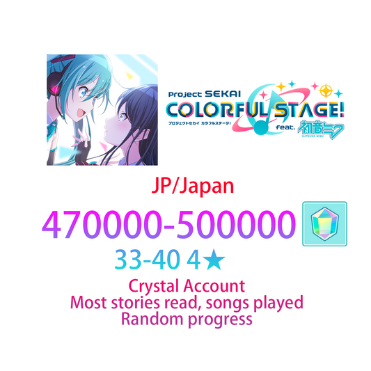 [JP] [INSTANT] 470000-500000 gems + 33-40 4★ Project Sekai Colorful Stage Feat. Hatsune Miku Crystal Account (see options)-Mobile Games Starter
