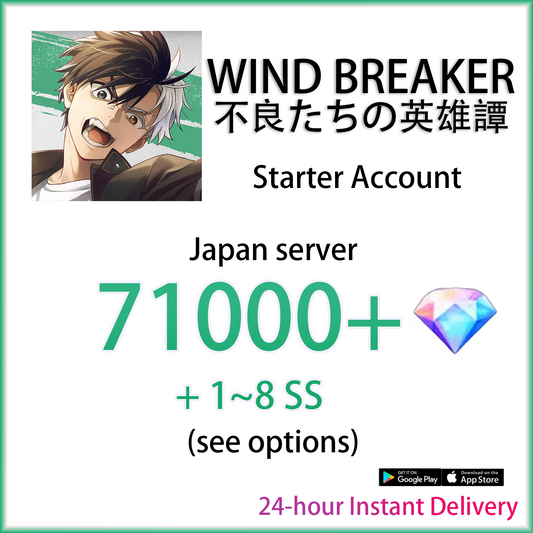 [JP] [INSTANT] 71000+ Gems | Wind Breaker Rebel Heroes Japan Starter Account (see options)-Mobile Games Starter