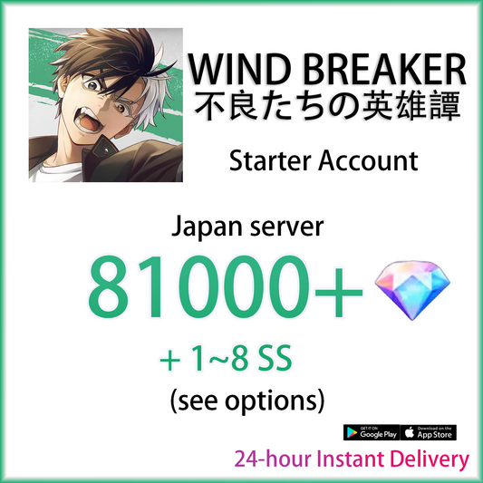 [JP] [INSTANT] 81000+ Gems | Wind Breaker Rebel Heroes Japan Starter Account (see options)-Mobile Games Starter