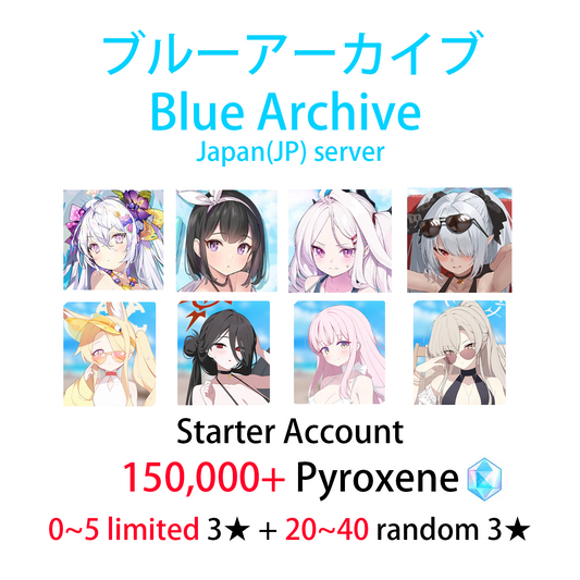 [JP] [INSTANT] Blue Archive Mika Nagisa Hasumi Seia Azusa Mashiro Hina Iori + 150000 Pyroxene Starter Account (see options)-Mobile Games Starter